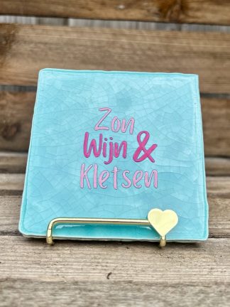 Tegeltje Zon, wijn en kletsen blauw