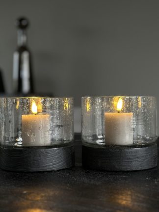 Stoer windlicht met bubbelglas Middel