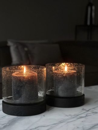 Stoer windlicht met bubbelglas groot