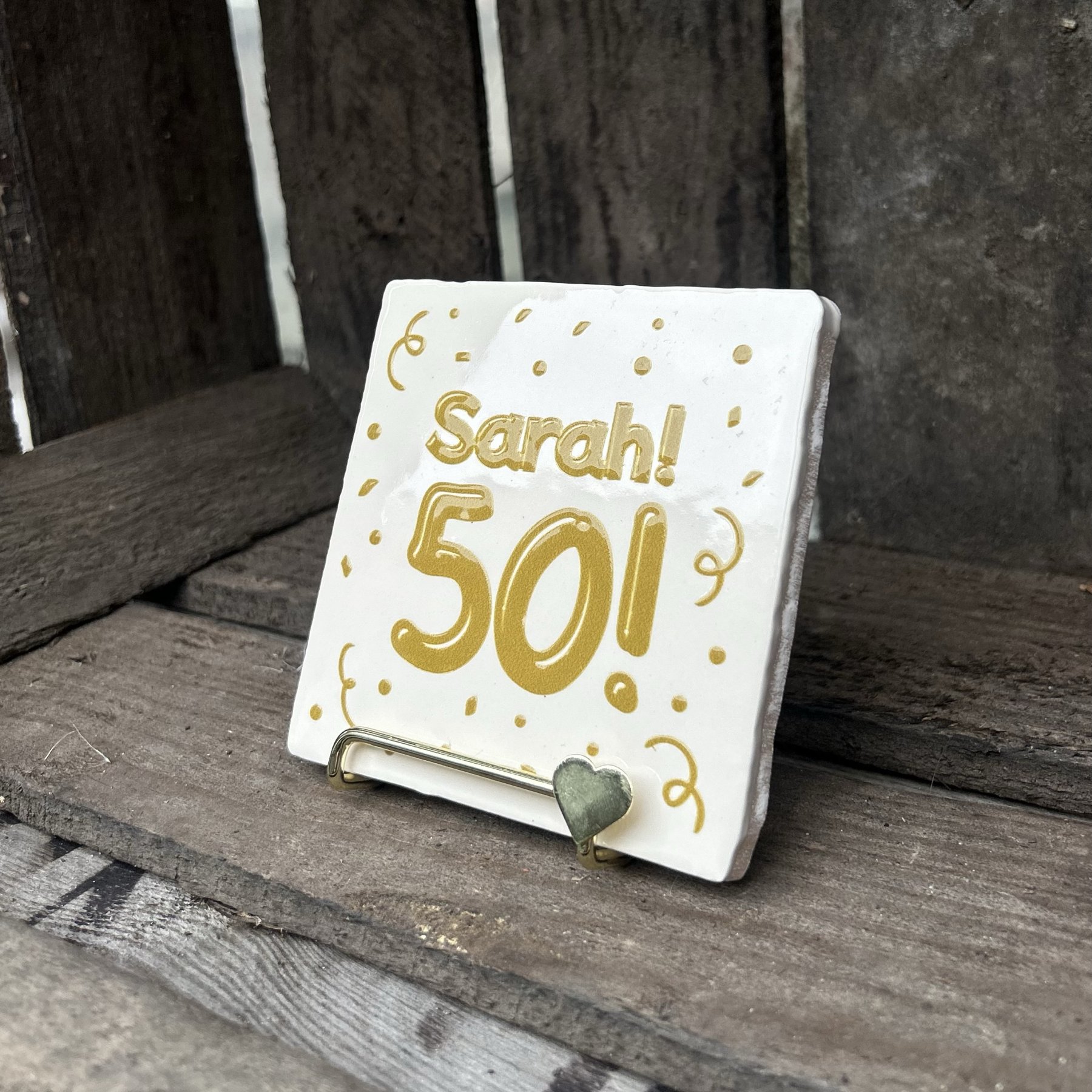 Tegeltje Sarah! 50! (beige) - Afbeelding 3