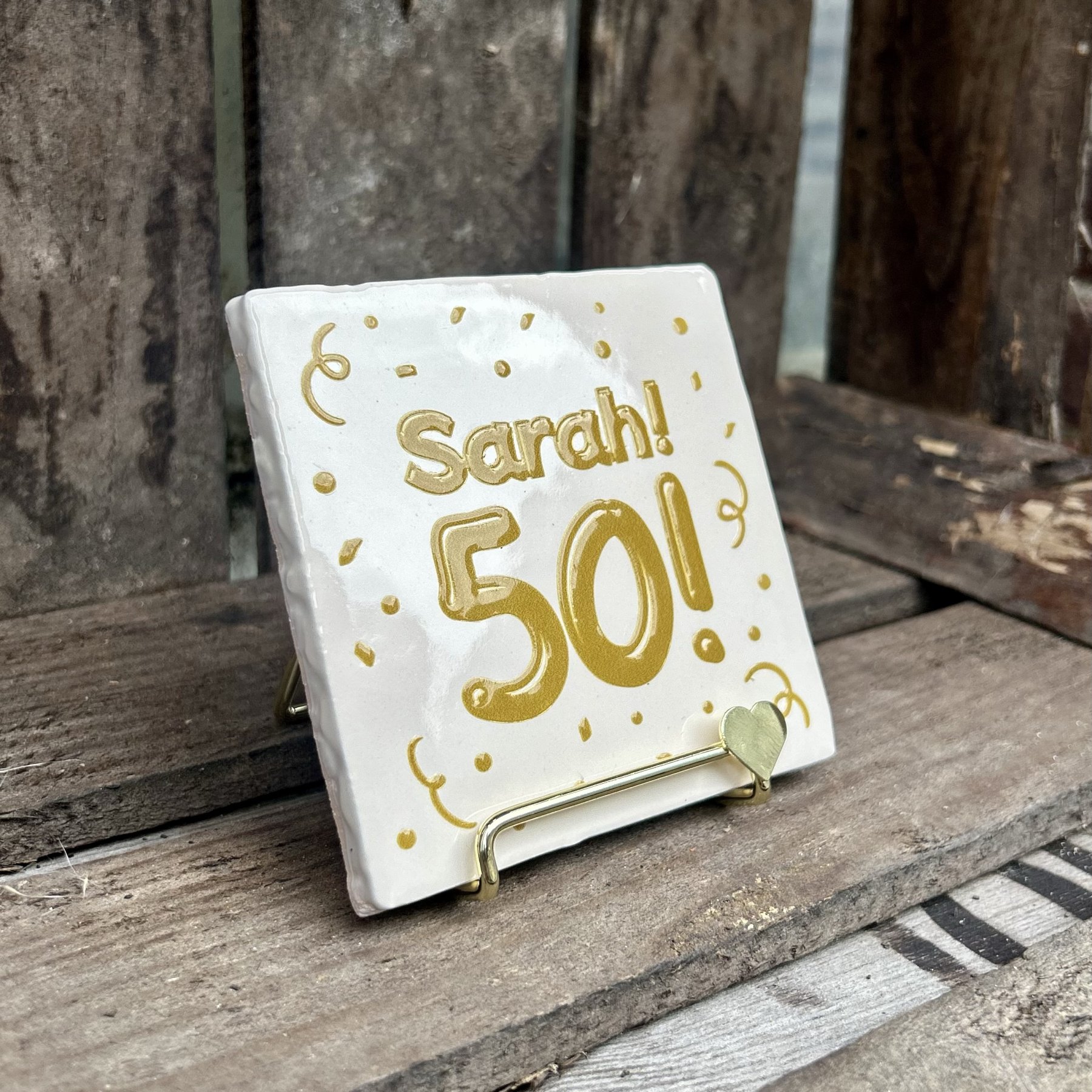 Tegeltje Sarah! 50! (beige) - Afbeelding 2