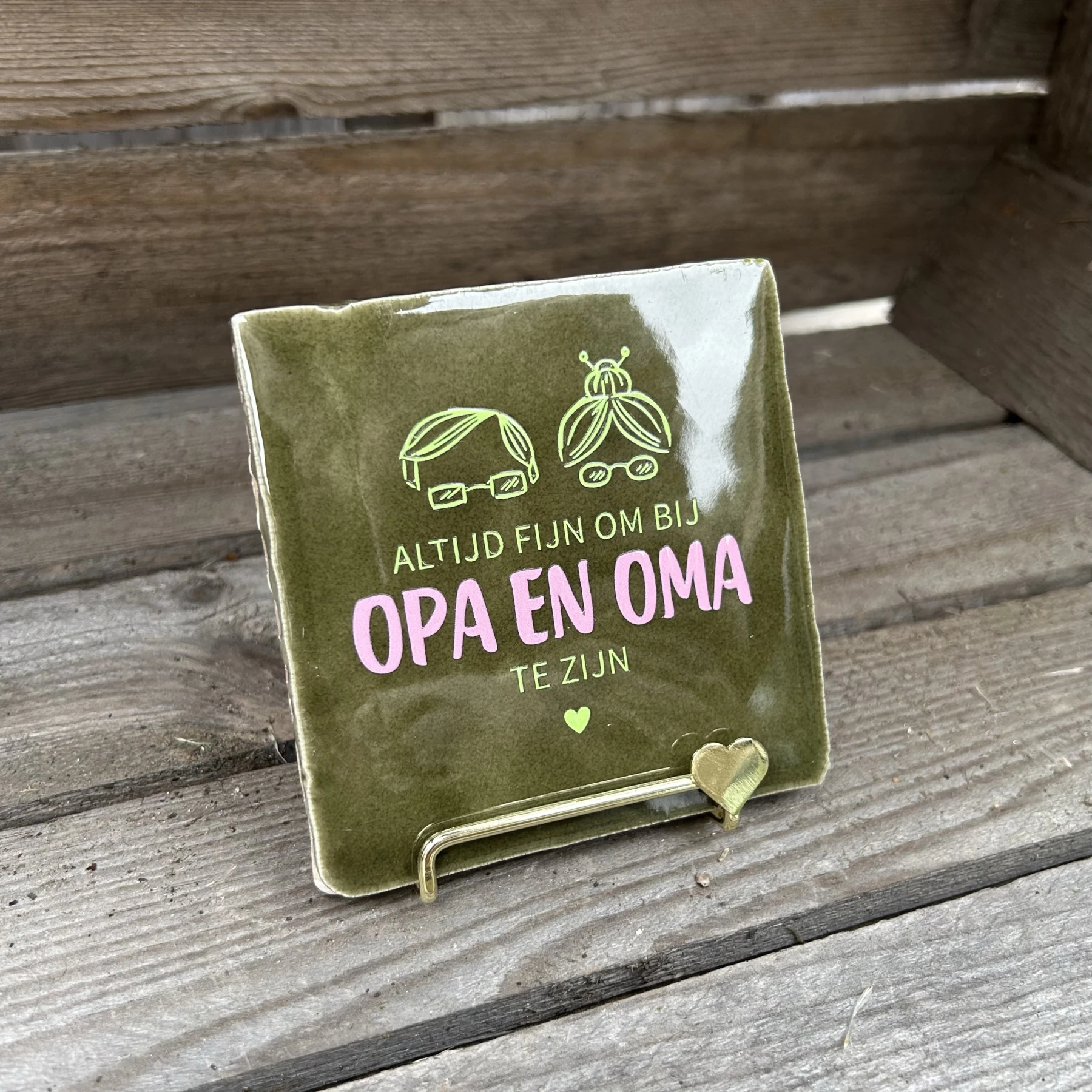 Tegeltje Altijd fijn om bij opa en oma te zijn (groen) - Afbeelding 2