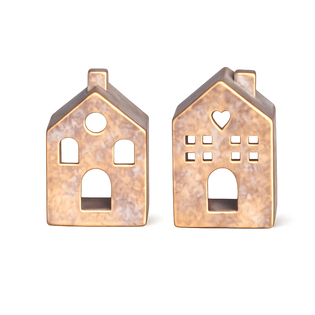 π β¨ Set van 2 Gouden Stenen Huisjes β Waxinelichthouders β 8x6x12 cm