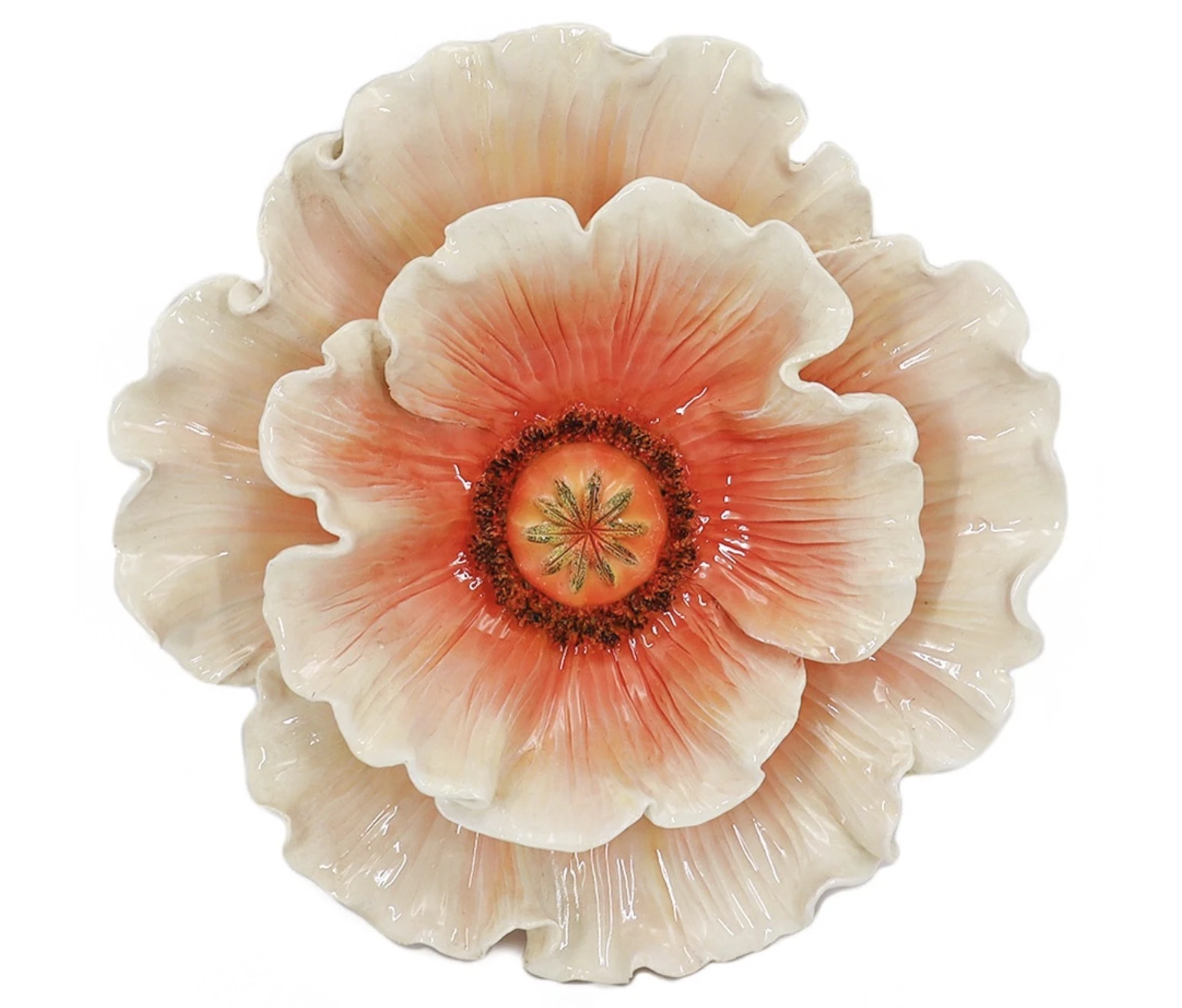 Decoratieve Wandbloem ‘Peach Klaproos’ – 31x31x6,8 cm