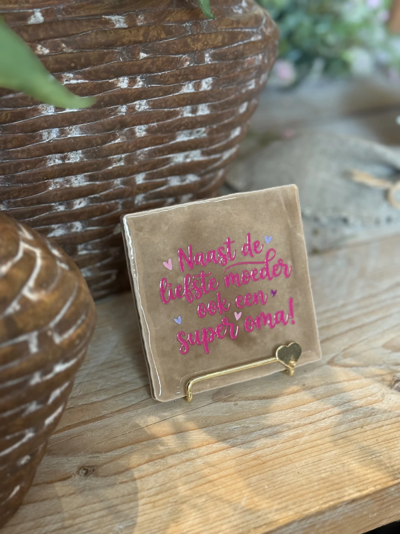 Tegeltje naast de liefste moeder ook een super oma! Beige/ roze - Afbeelding 4
