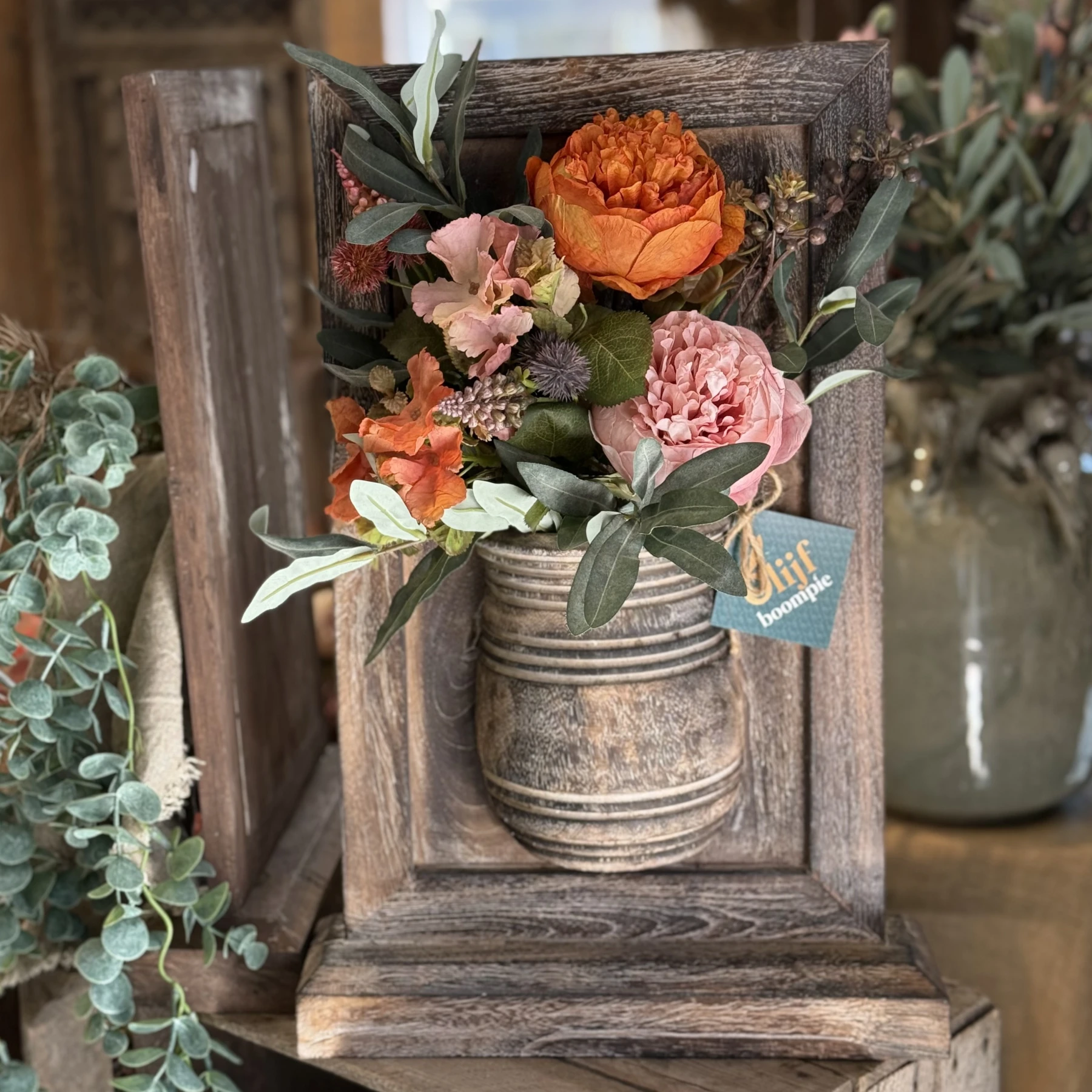 Actie! Staand paneel met 3d vaas incl. boeket bloem