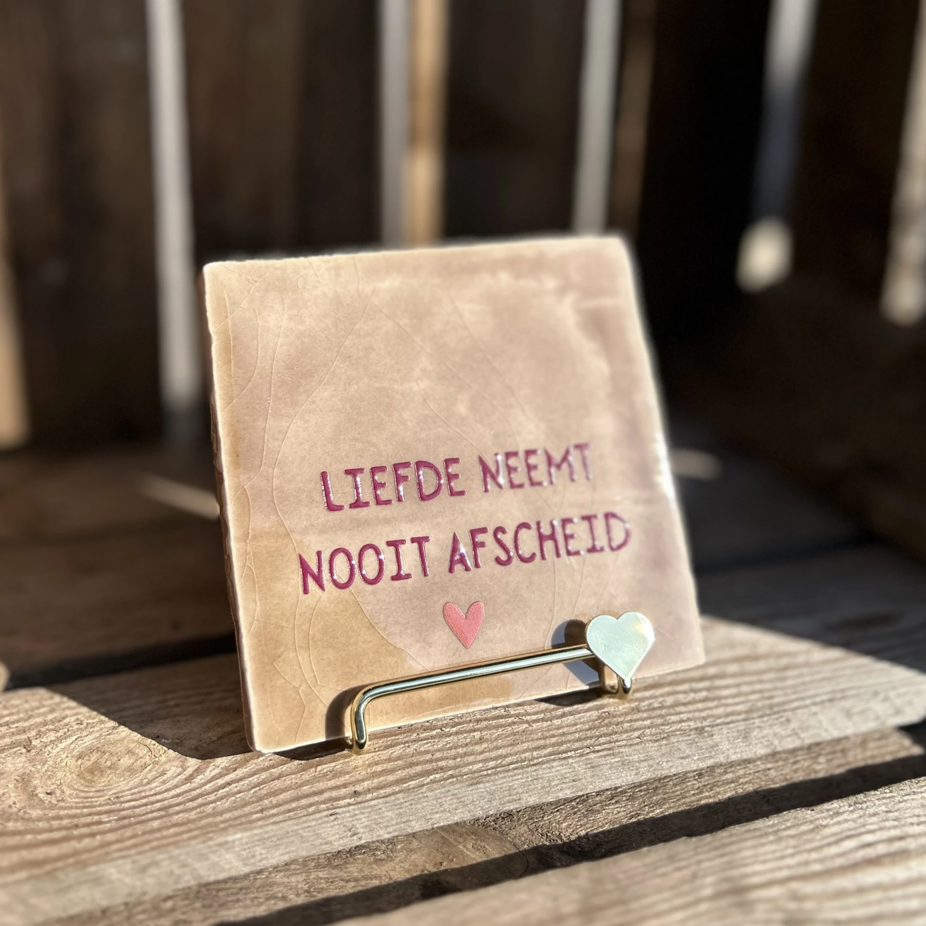 Tegeltje Liefde neemt nooit afscheid beige/roze - Afbeelding 3