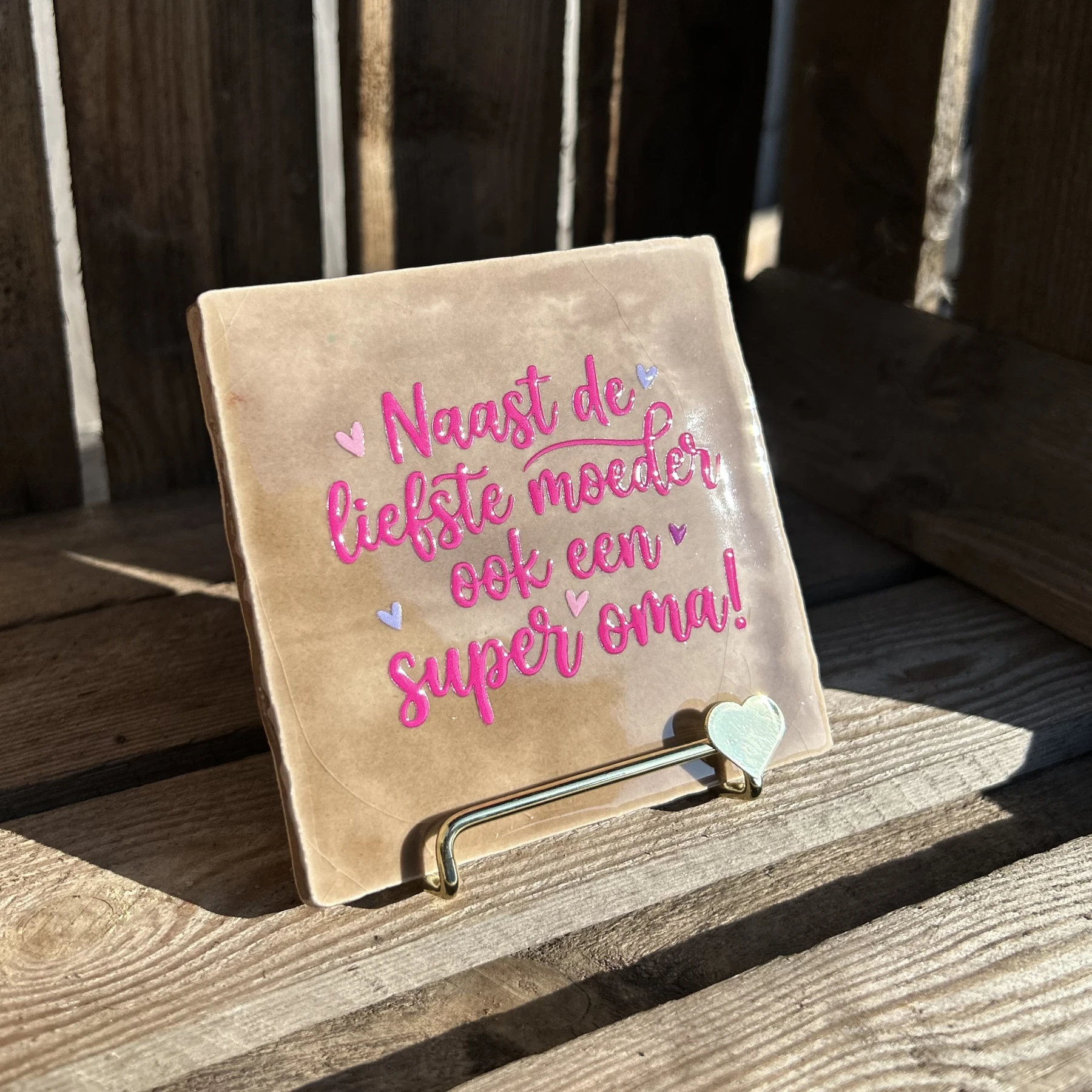 Tegeltje naast de liefste moeder ook een super oma! Beige/ roze - Afbeelding 3