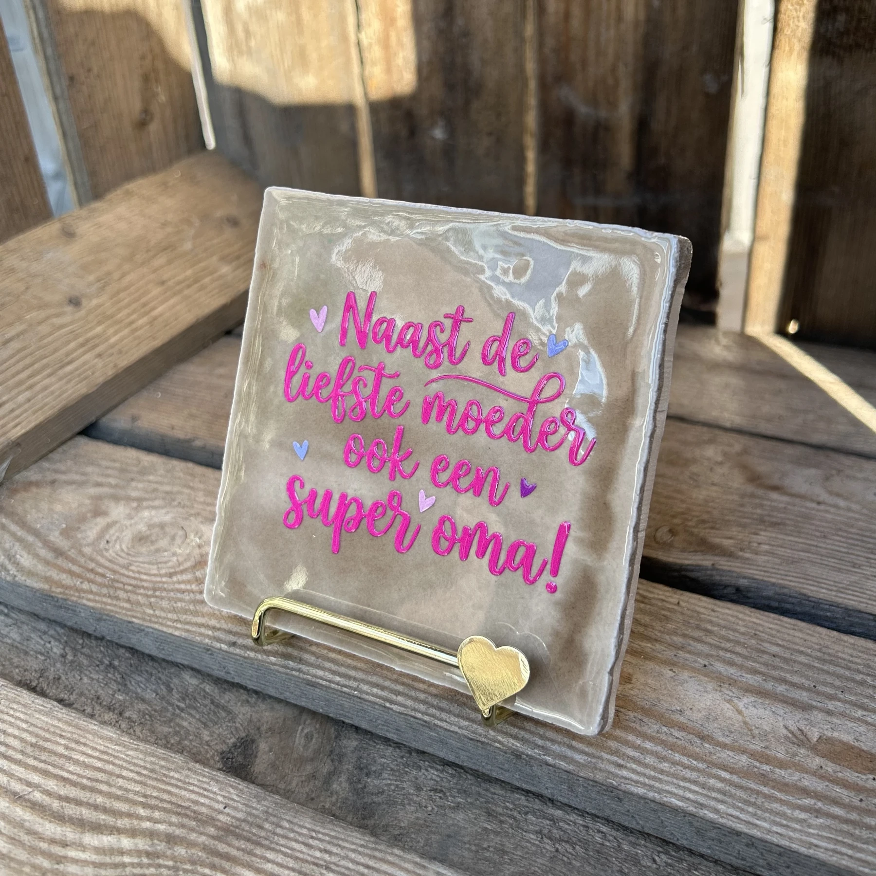 Tegeltje naast de liefste moeder ook een super oma! Beige/ roze - Afbeelding 2