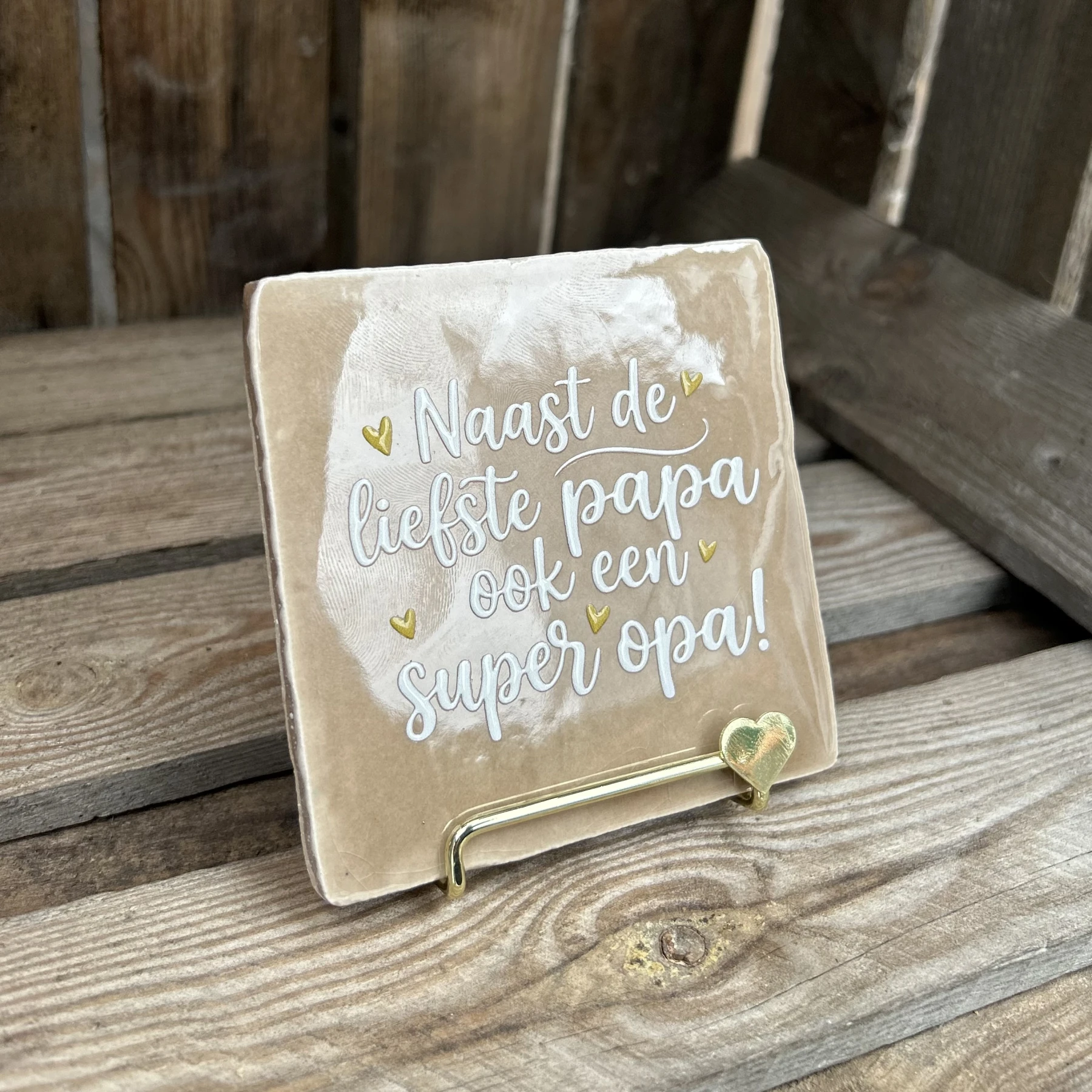 Tegeltje naast de liefste papa ook een super opa! Beige/ Wit/ Goud - Afbeelding 2