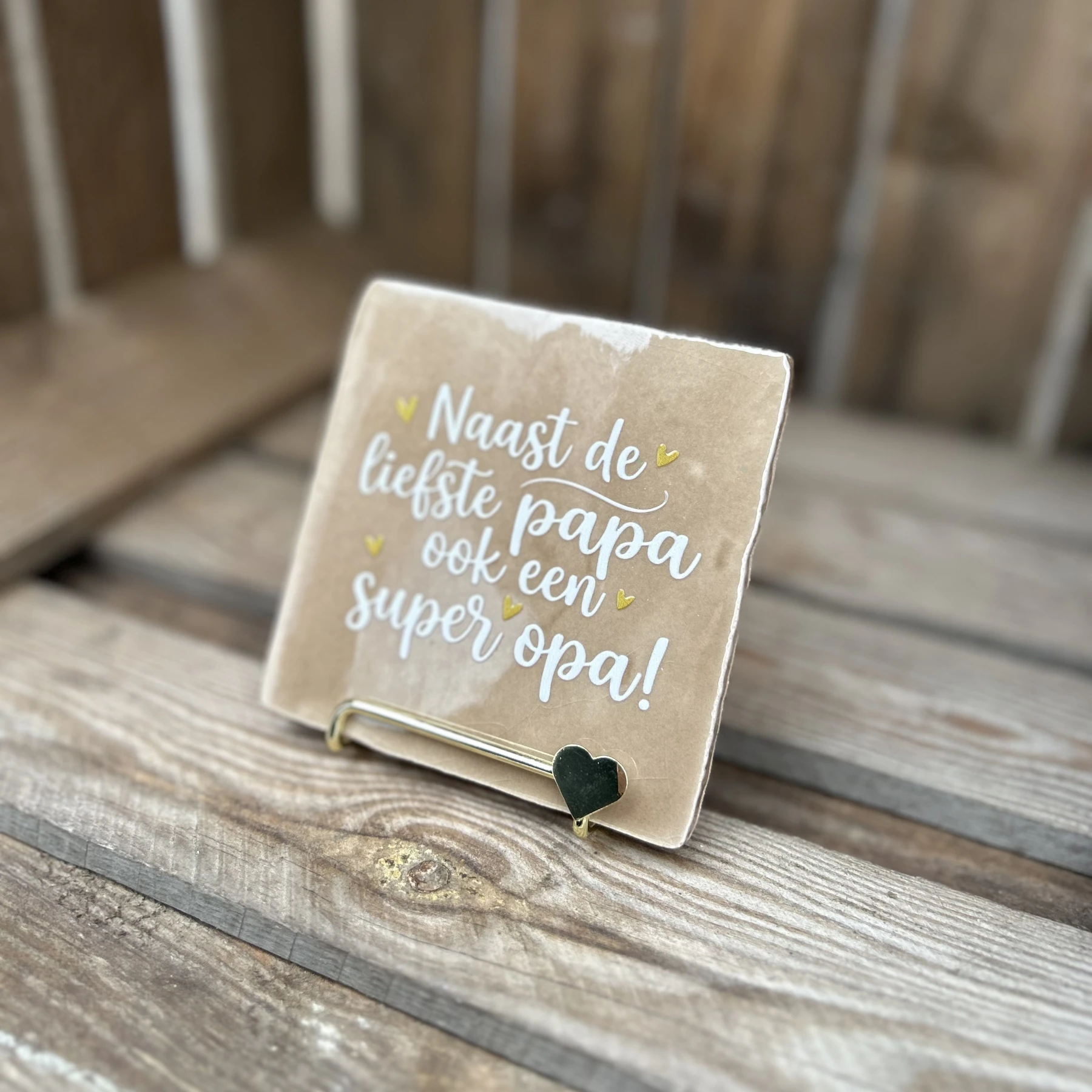 Tegeltje naast de liefste papa ook een super opa! Beige/ Wit/ Goud - Afbeelding 3