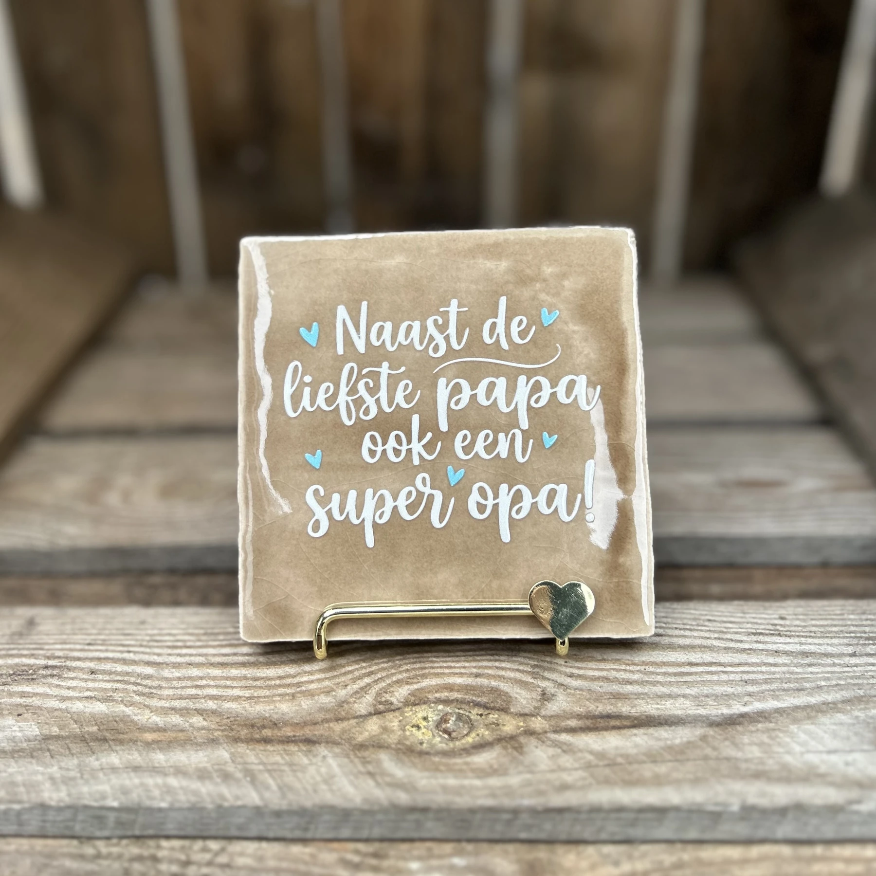 Tegeltje naast de liefste papa ook een super opa! Beige/ Wit/ Blauw