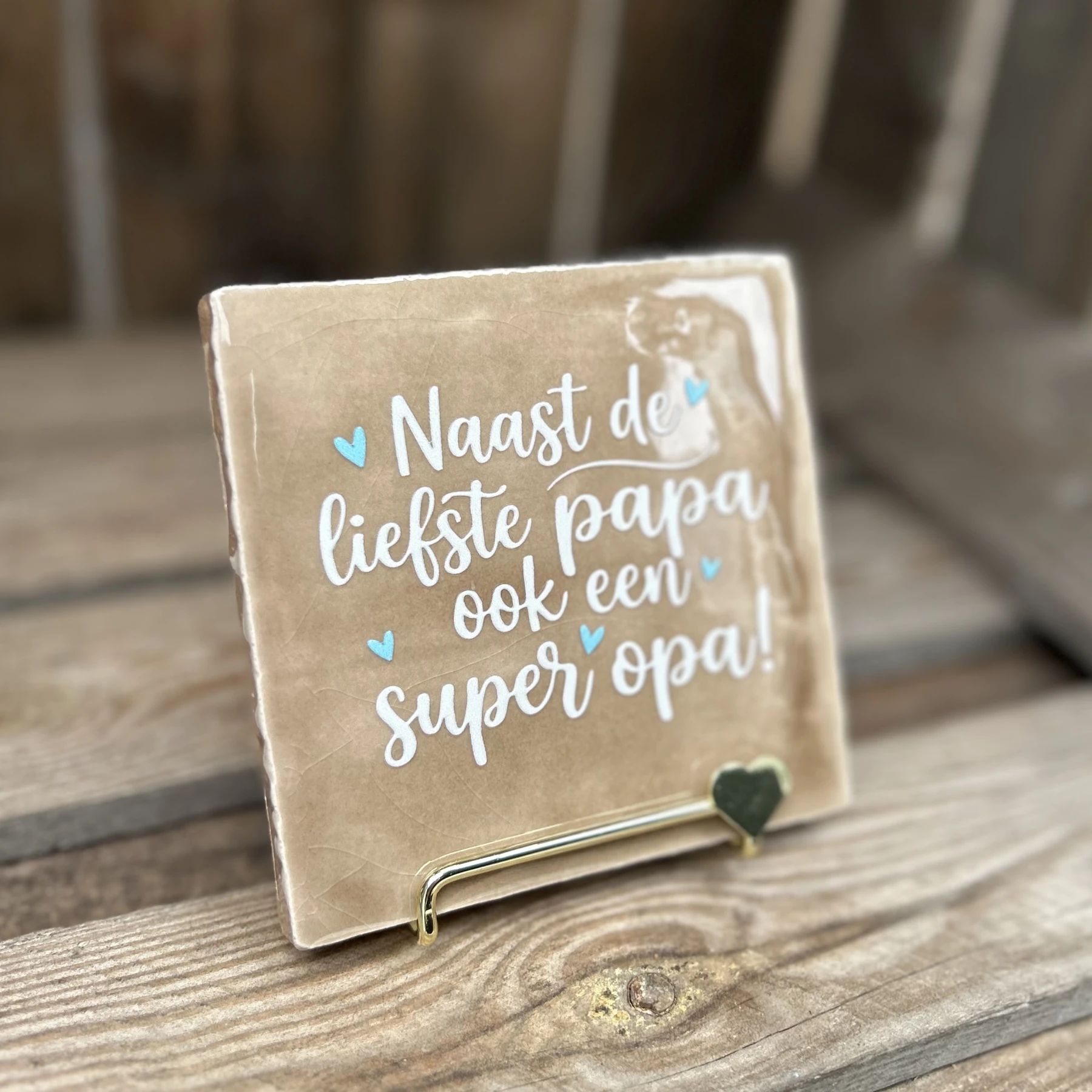 Tegeltje naast de liefste papa ook een super opa! Beige/ Wit/ Blauw - Afbeelding 2