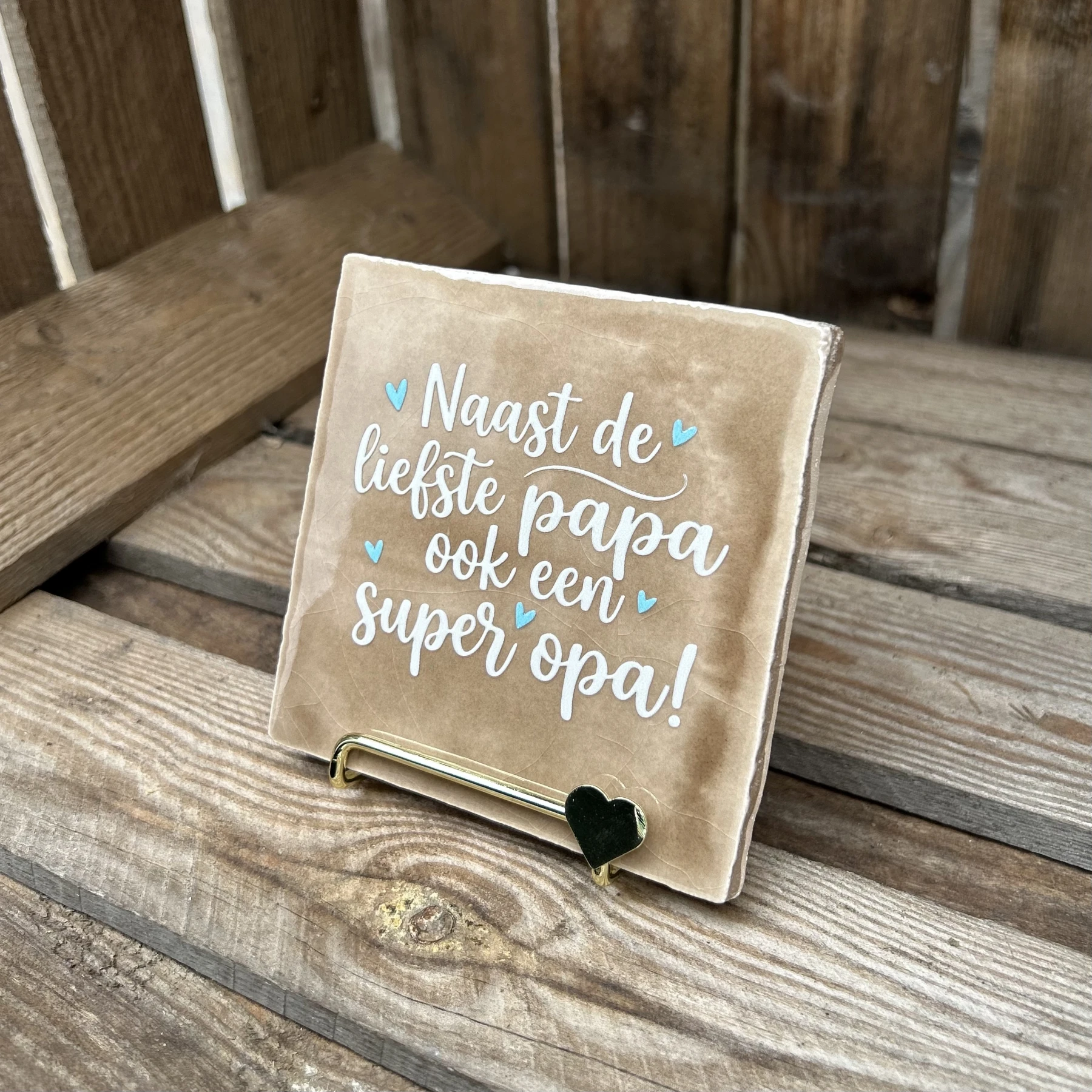 Tegeltje naast de liefste papa ook een super opa! Beige/ Wit/ Blauw - Afbeelding 3