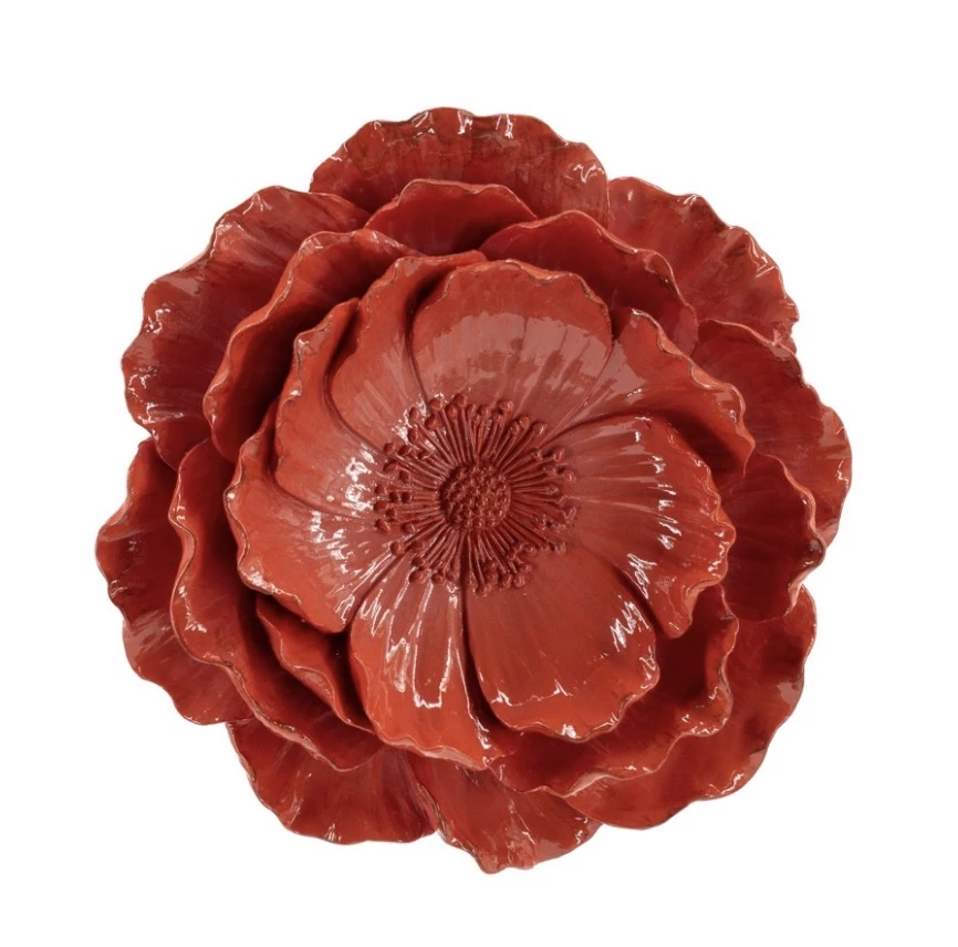 Decoratieve Wandbloem ‘ rode papaver ’ – 15,2 x 15 x 3,3 cm