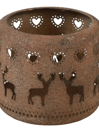 Roest windlicht met hertjes en hartjes - 12cm