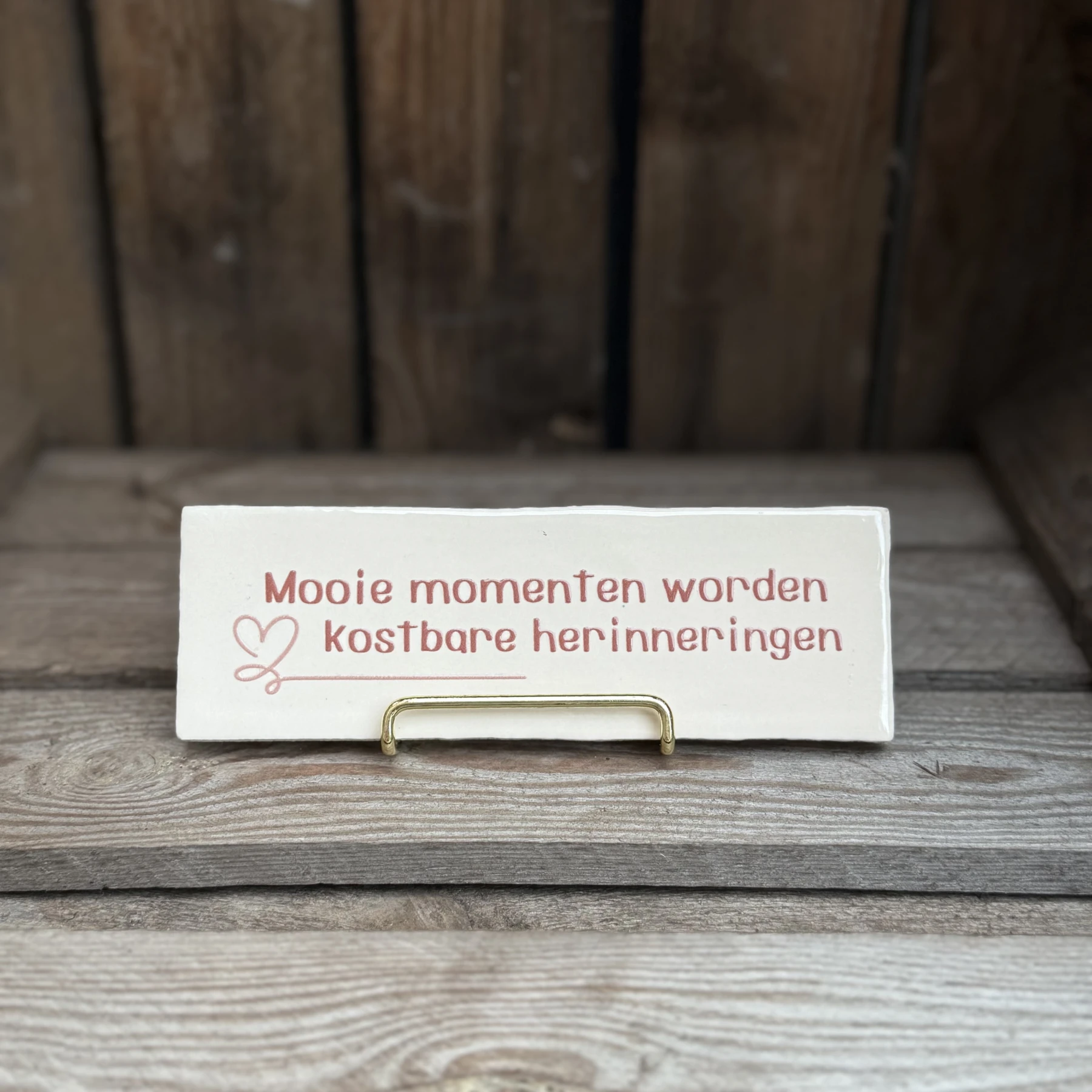 Mooie momenten worden kostbare herinneringen - roze (Langwerpig tegeltje)