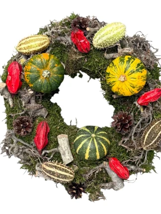 Stoere krans met pompoenen 35cm
