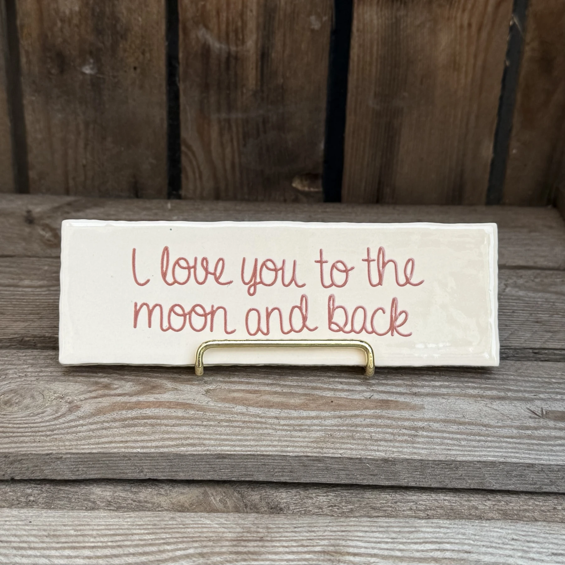 I love you to the moon and back / crème (Langwerpig tegeltje)