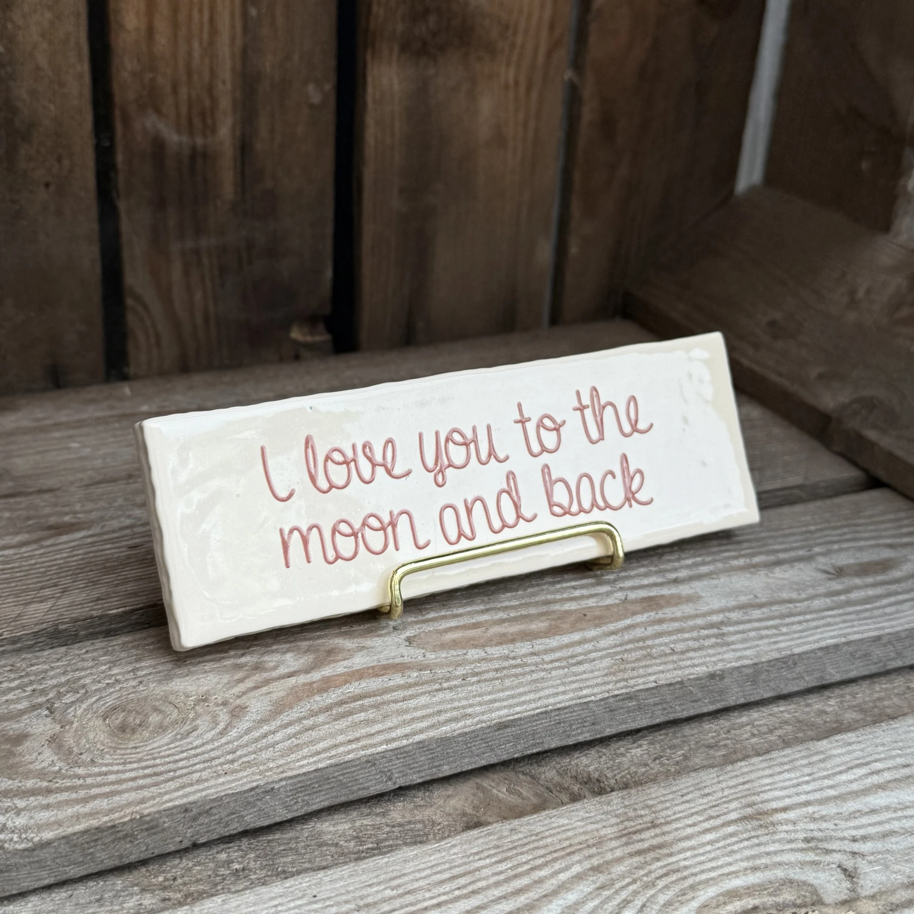 I love you to the moon and back / crème (Langwerpig tegeltje) - Afbeelding 3