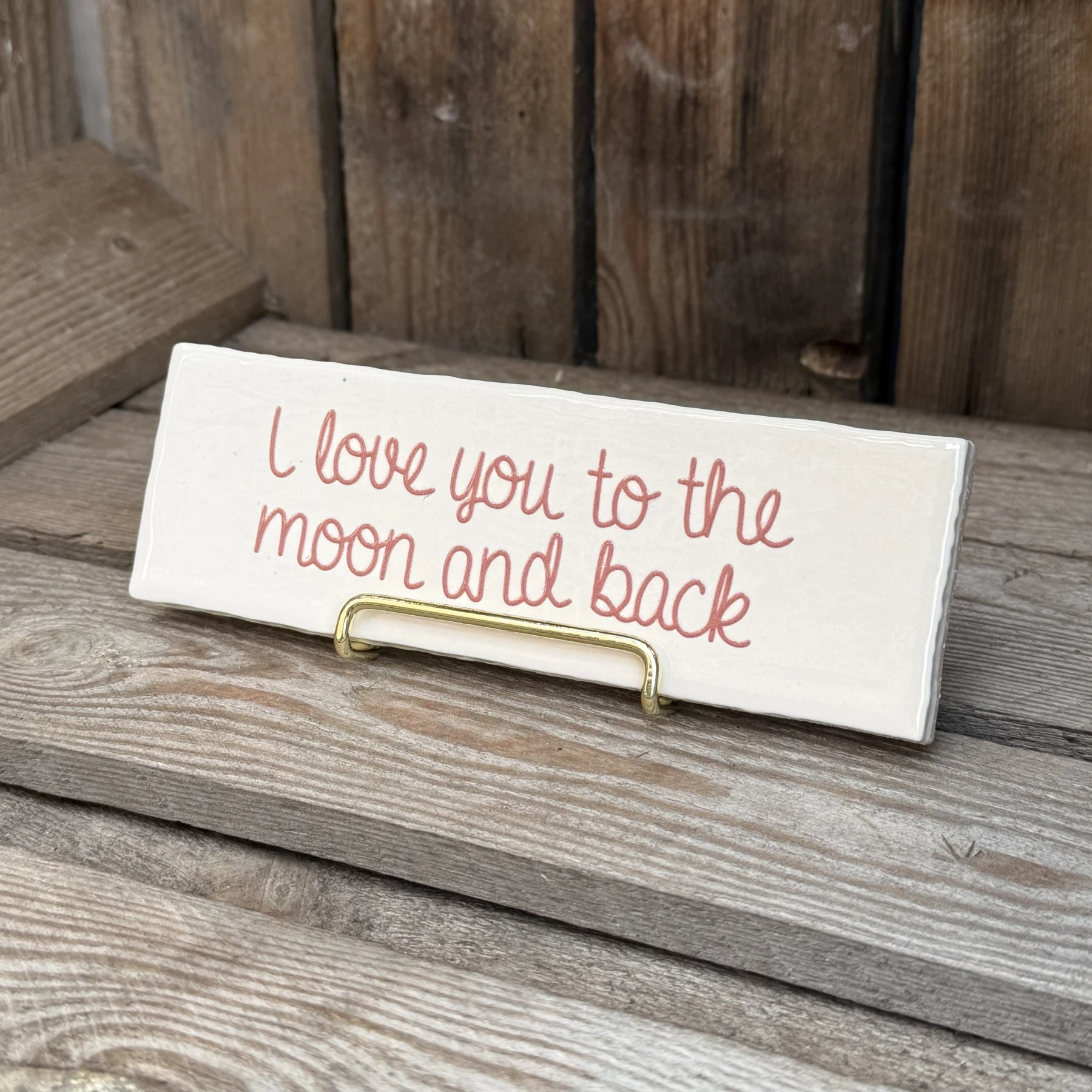 I love you to the moon and back / crème (Langwerpig tegeltje) - Afbeelding 2