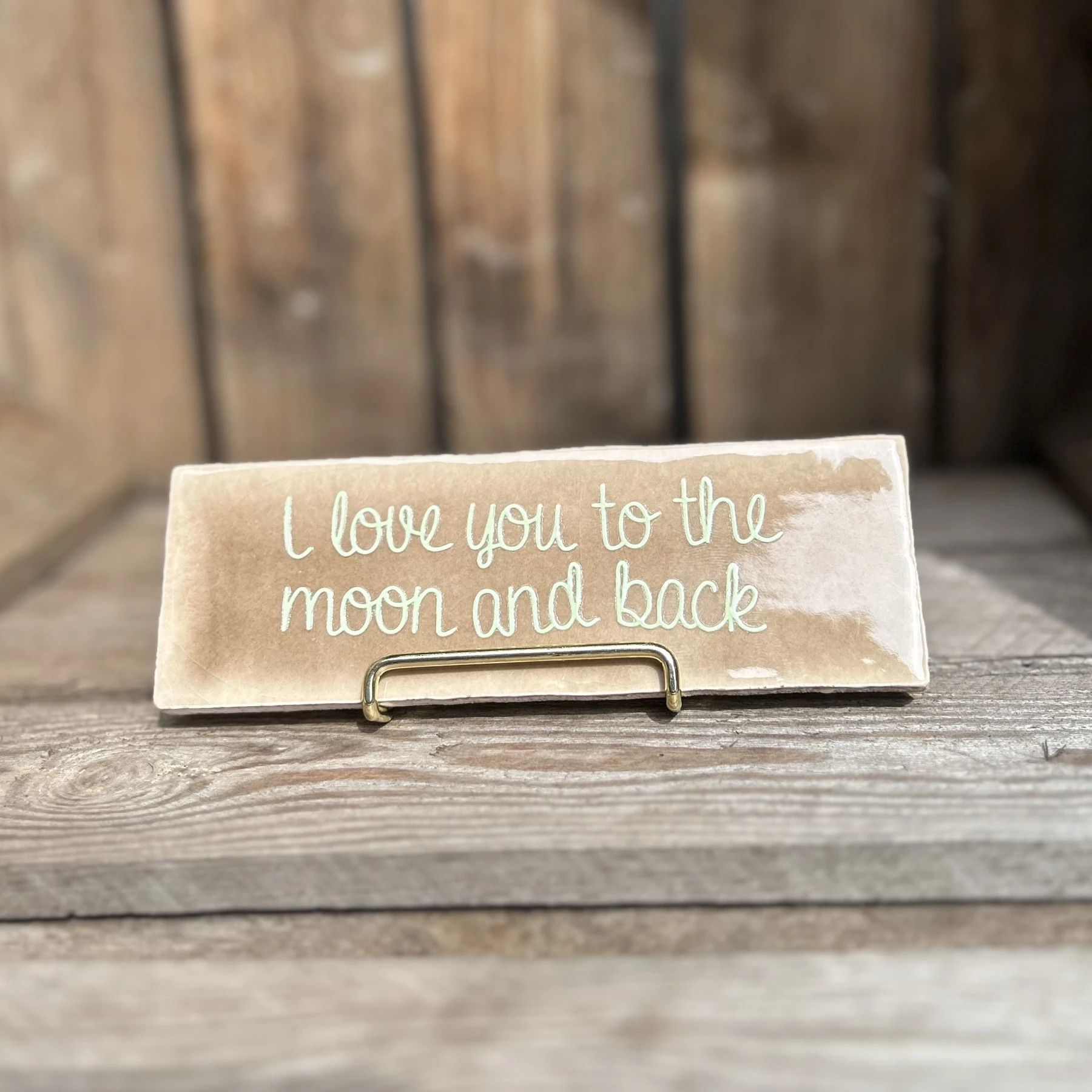 I love you to the moon and back / beige (Langwerpig tegeltje)