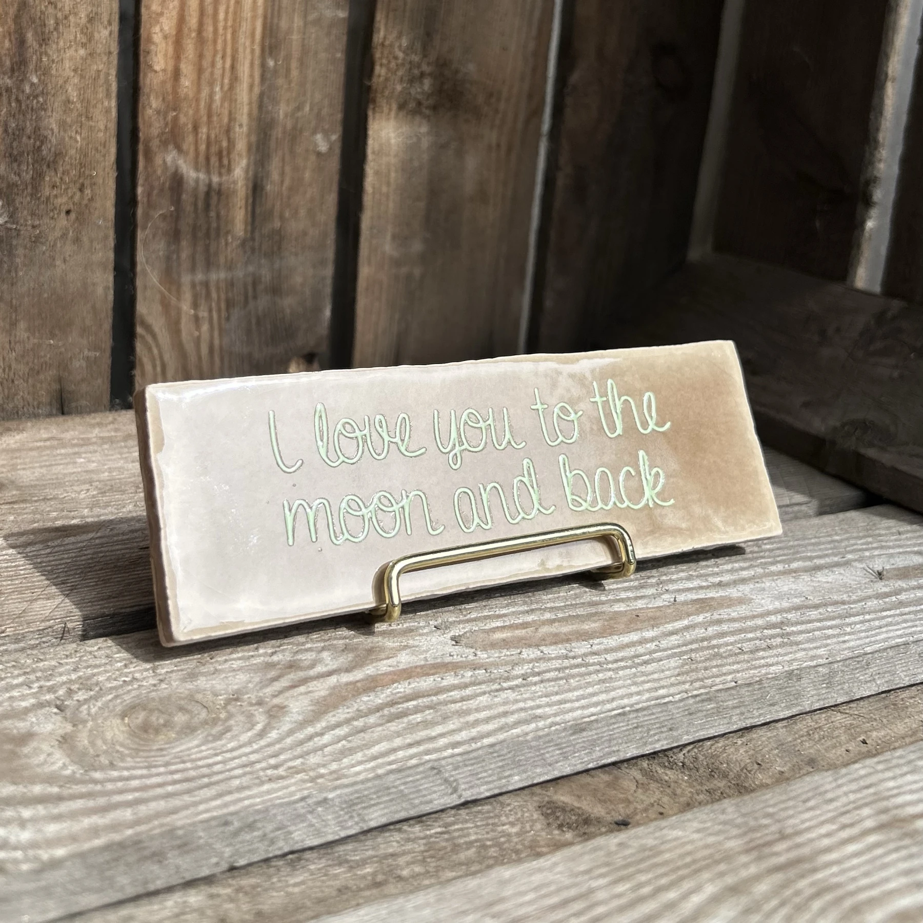 I love you to the moon and back / beige (Langwerpig tegeltje) - Afbeelding 3