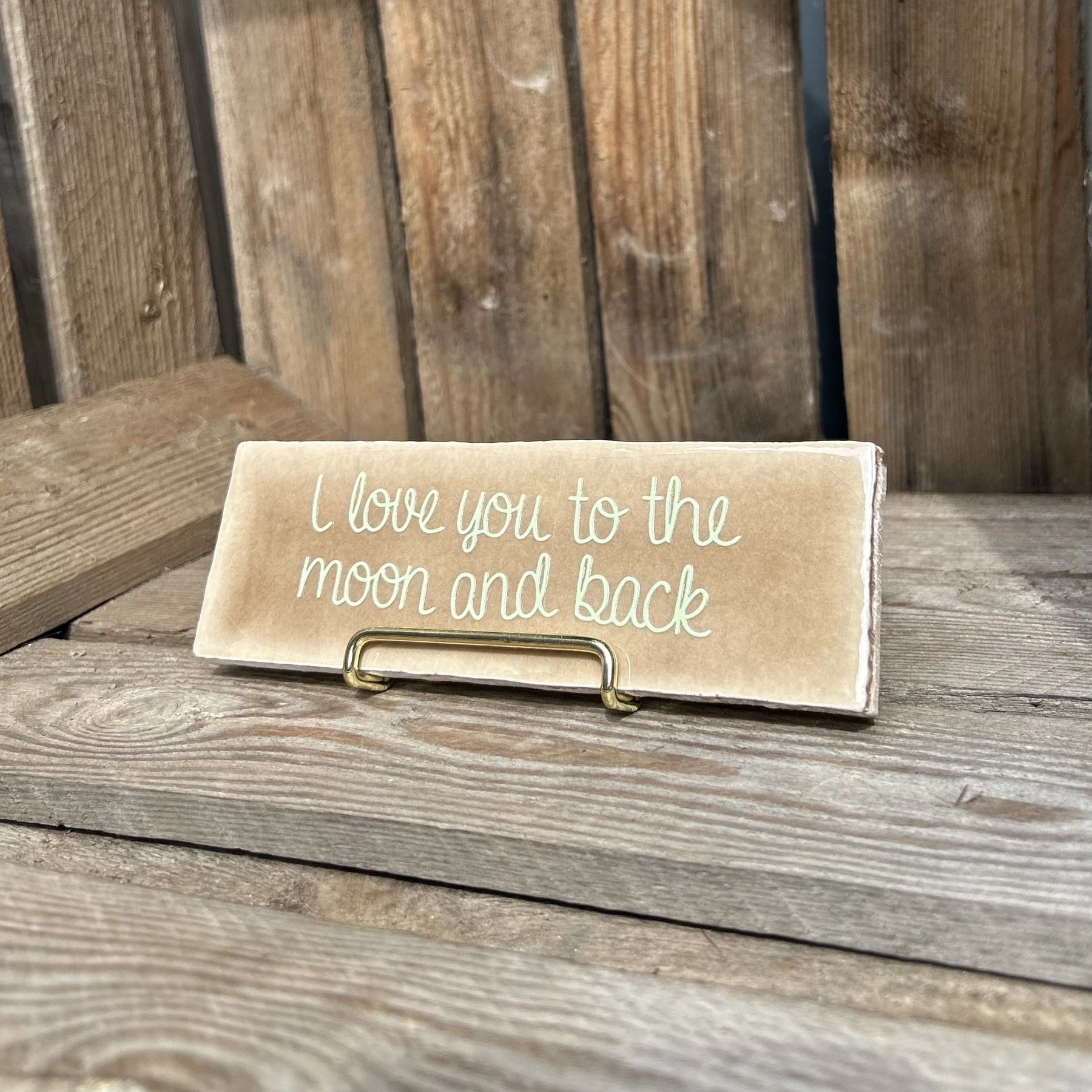 I love you to the moon and back / beige (Langwerpig tegeltje) - Afbeelding 2