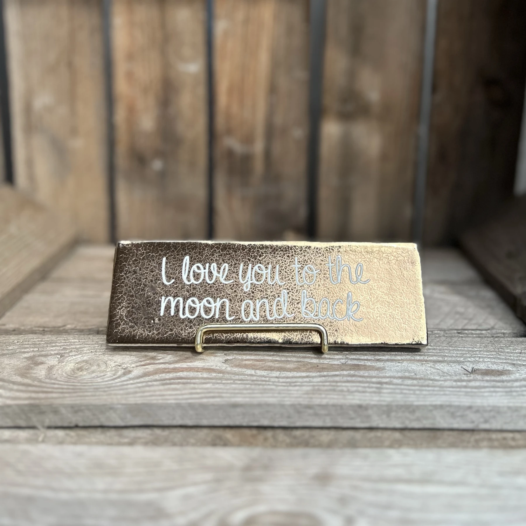 I love you to the moon and back / brons (Langwerpig tegeltje)